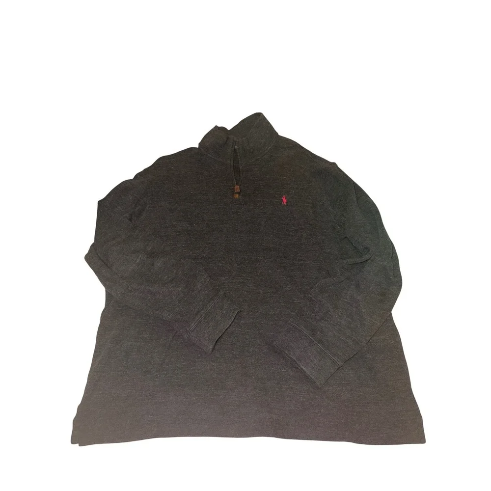 Polo Ralph Lauren Mens XXL Quarter Zip Pullover Charcoal Gray Red Pony Logo